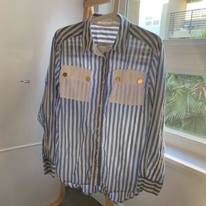 Sandro Blue and White Striped Blouse